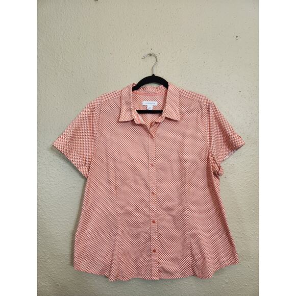 Liz Claiborne Women's Pink White Diamond Print Button Front Blouse Top Size XXL‎ - Picture 1 of 6